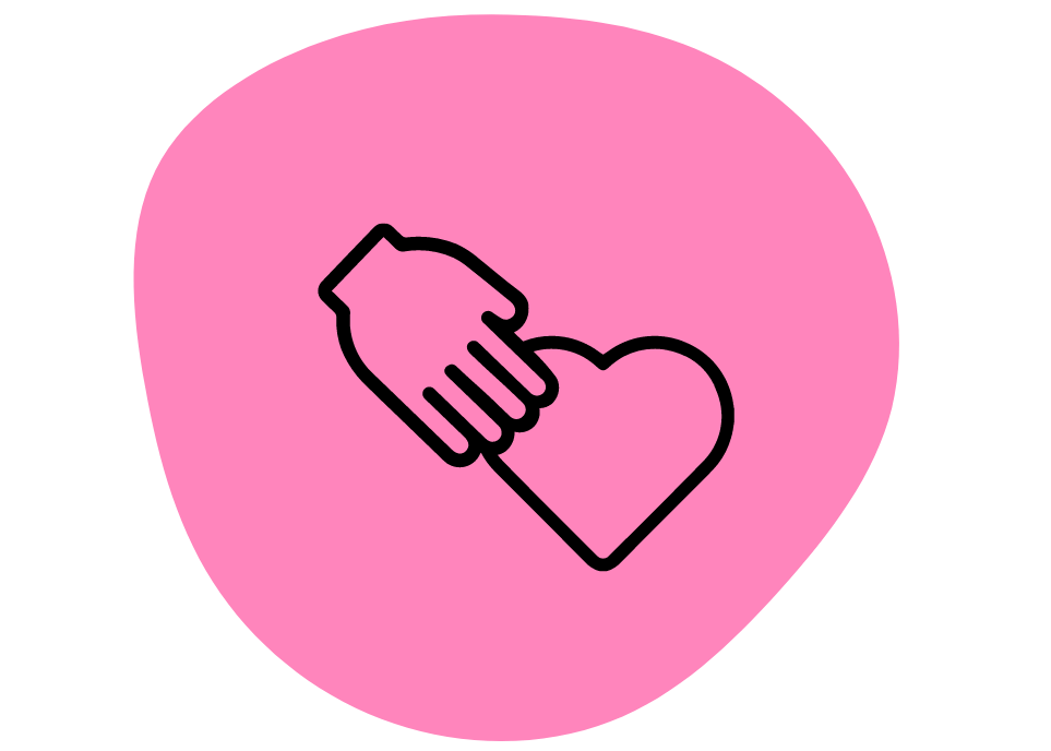 hand holding heart icon on pink blob